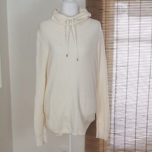 Lauren Ralph Lauren Waffle Knit Funnel Neck Sweater Women's Sz Large Cream Logo